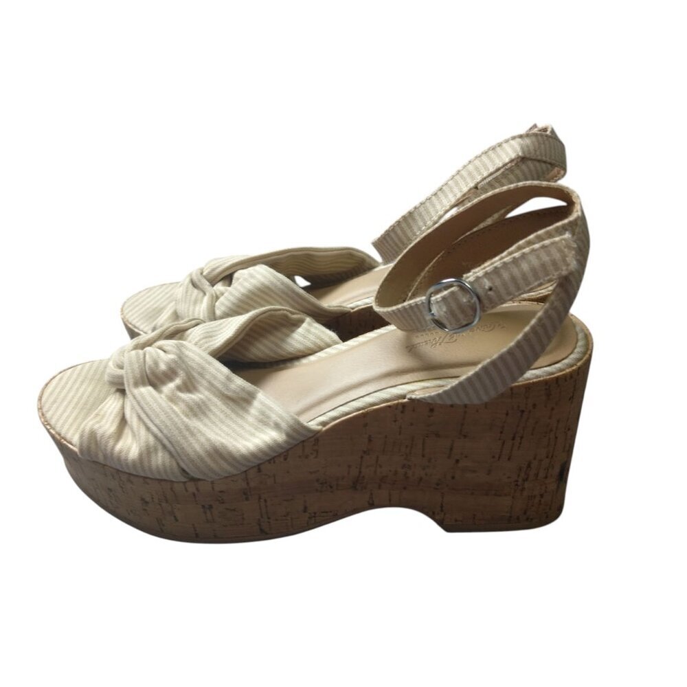 Universal Thread Women's Size 6 Cork Wedge High Heel Platform Sandals Beige - Picture 3 of 6